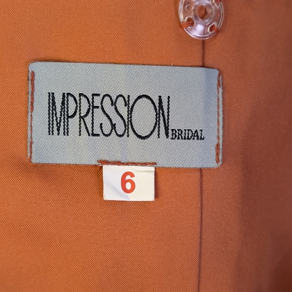 Burnt Orange Satin Strapless Cocktail Dress w/ Draped Rosette Detail, Size 6 - Picture 8 of 8